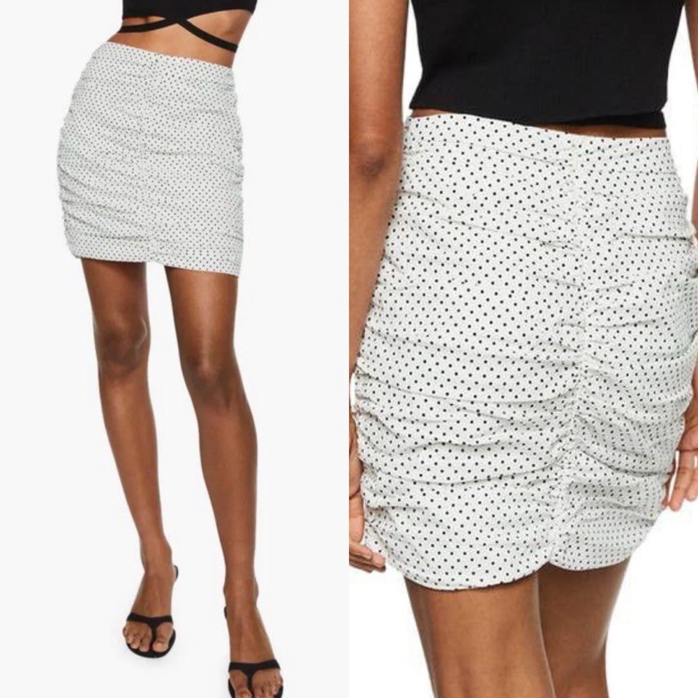 Mango Black and White Polka Dot Pencil mini Ruched Skirt XS